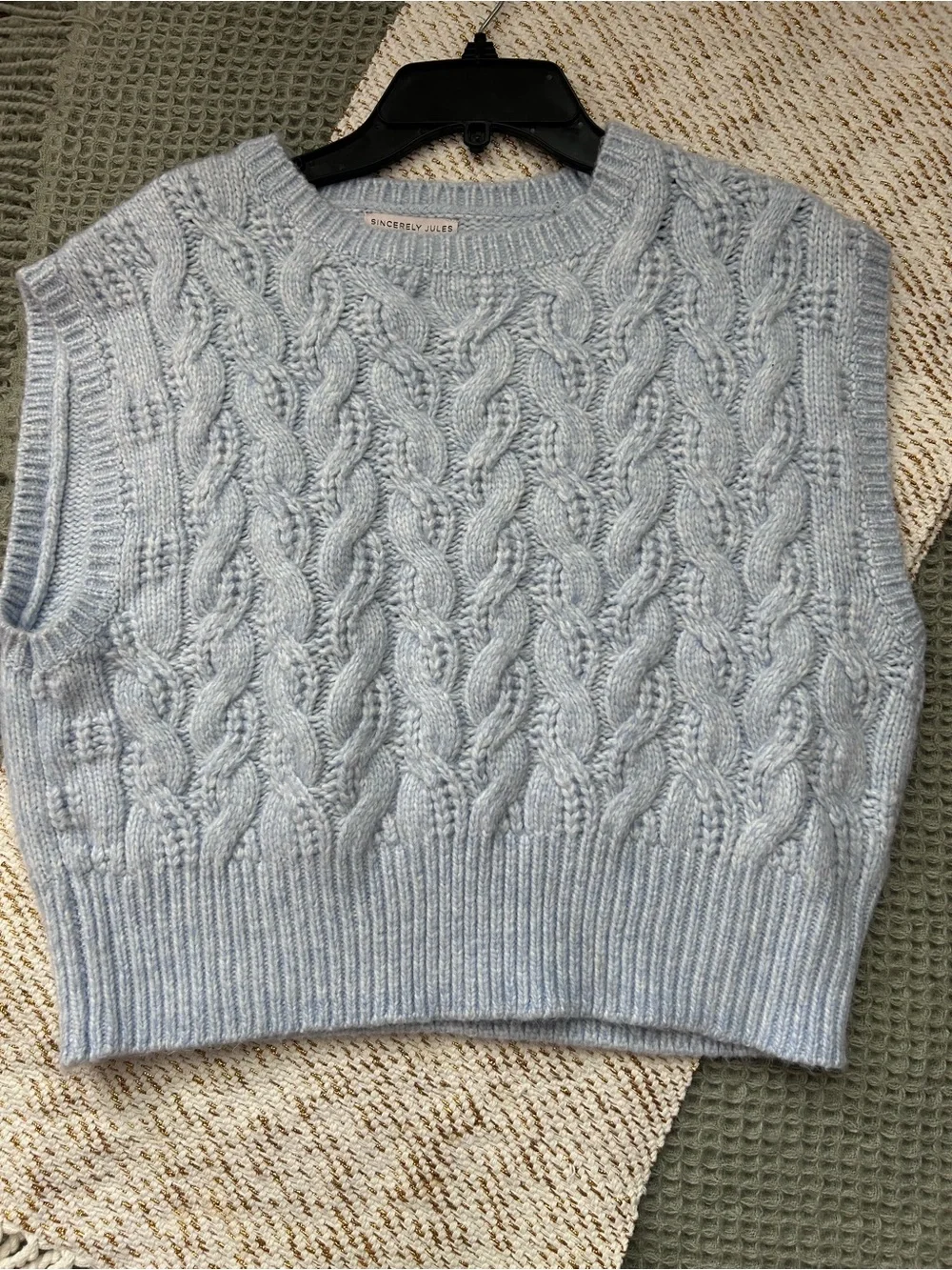 Sincerely Jules Cable Knit Sleeveless Sweater Vest - Light Blue